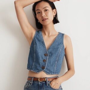 Denim Crop Vest Top in Pawley Wash | Size 10